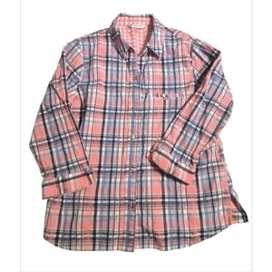 Allison Daley Pink and Blue Plaid Flannel Mid Sleeve Top